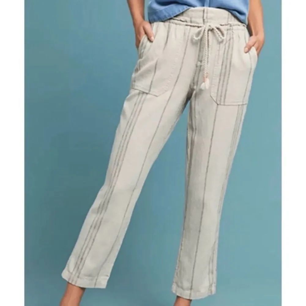 BY ANTHROPOLOGIE | Seashore Striped Drawstring Linen Pants Women’s Size 1X